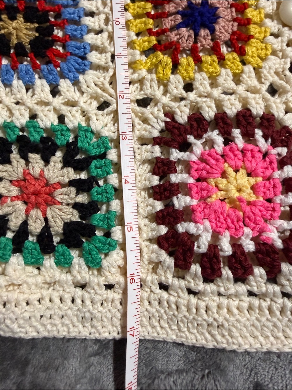 SHEIN Cream Crochet Granny Square Cardigan with Multicolor Accents - Picture 7 of 7